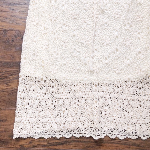 SOLD Rene Derhy • vintage crocheted skirt lace knit drawstring waist midi cream - Picture 9 of 14